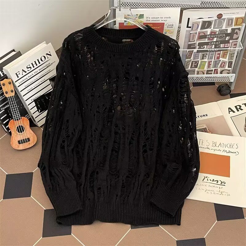 Niche hollow loose long sleeve thin sweater