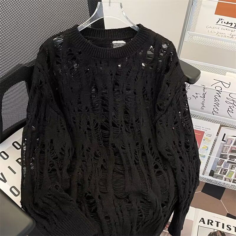 Niche hollow loose long sleeve thin sweater