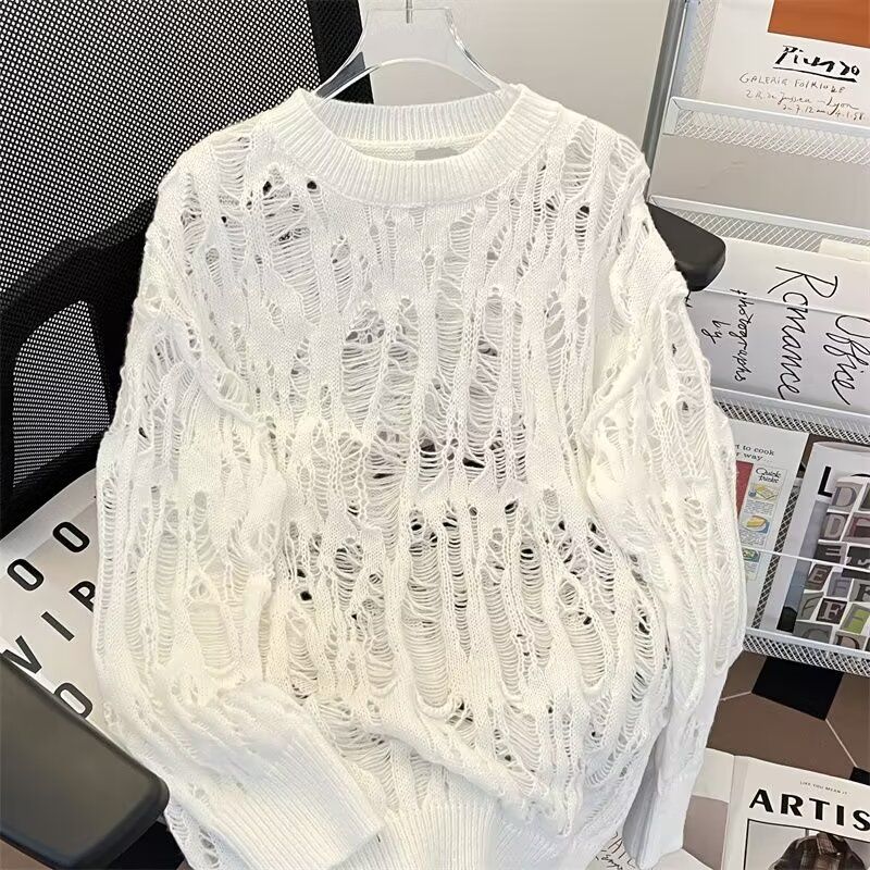 Niche hollow loose long sleeve thin sweater