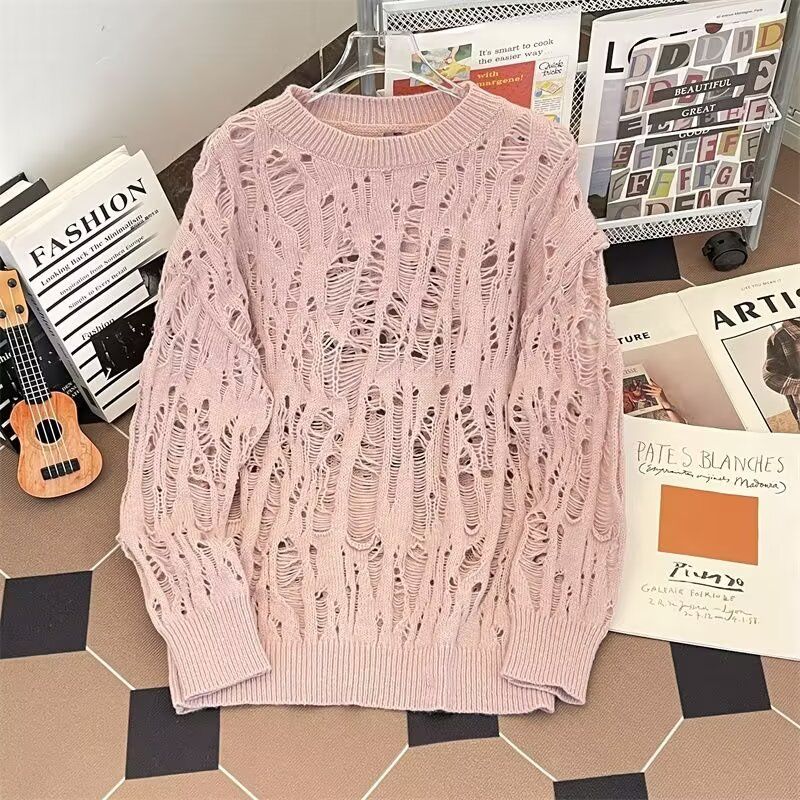 Niche hollow loose long sleeve thin sweater