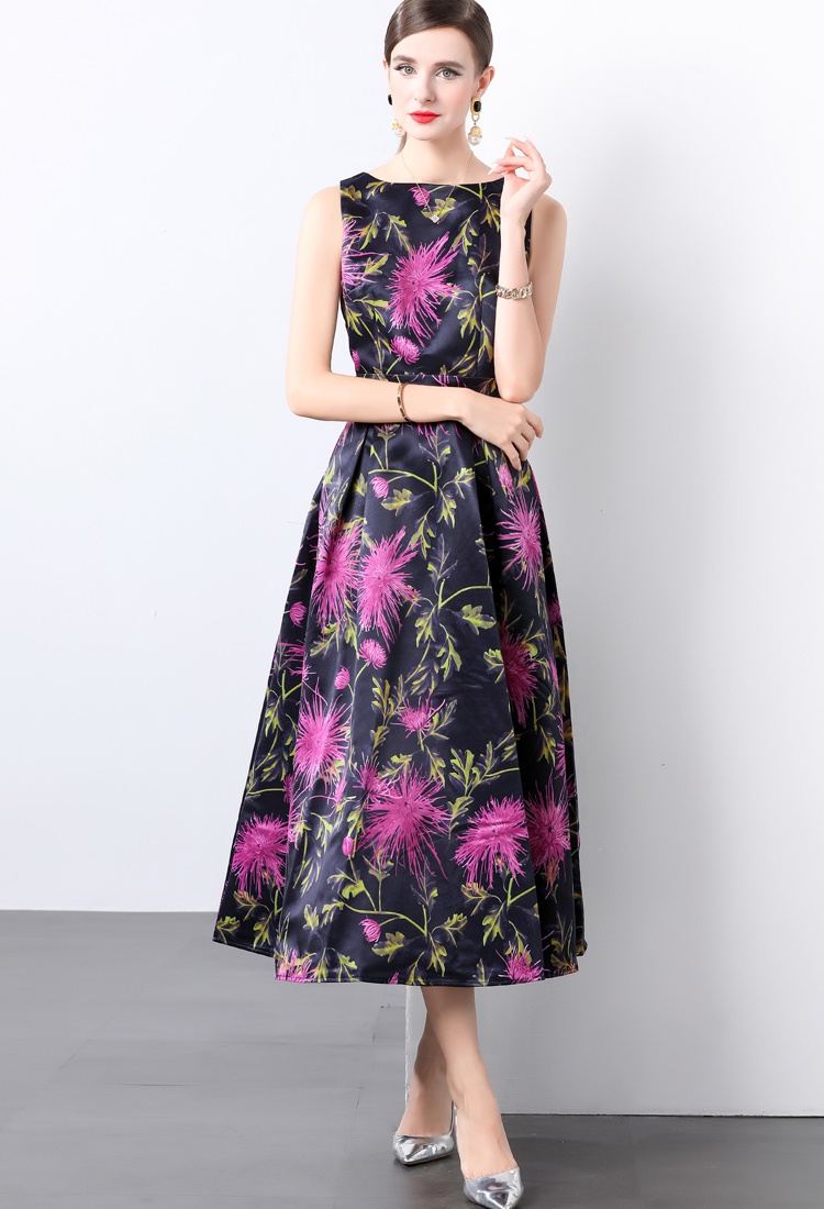 Sleeveless pinched waist stereoscopic dress