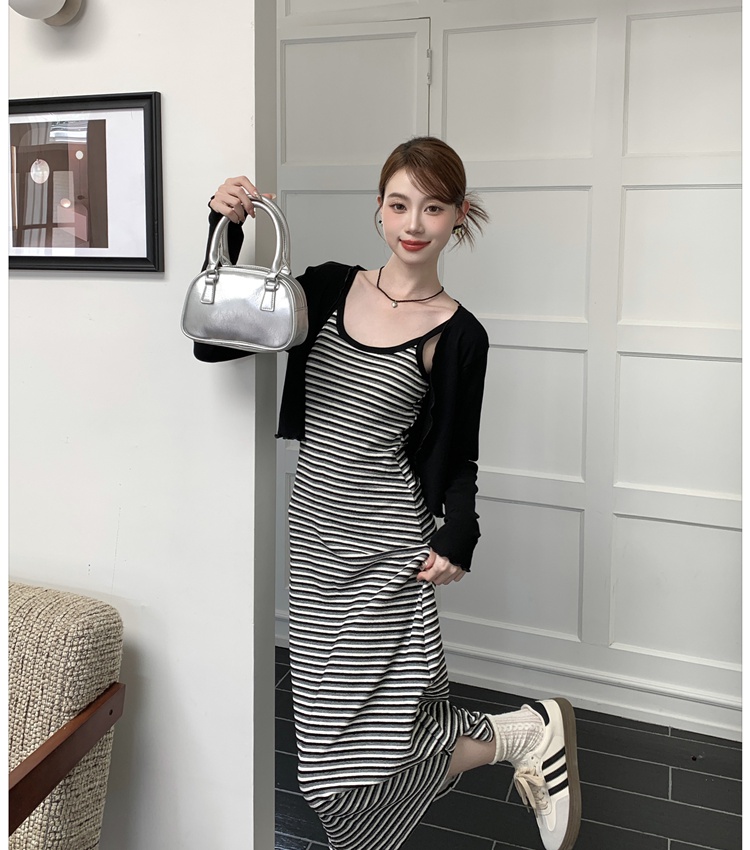 Enticement sling dress long sleeve cardigan 2pcs set