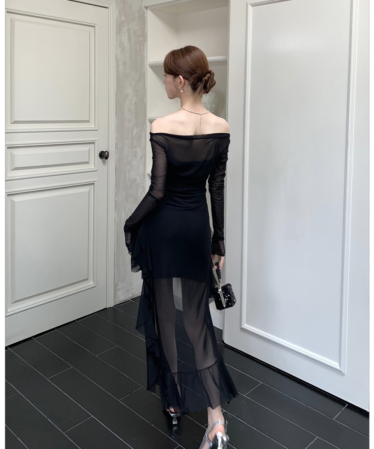 Black sexy irregular gauze enticement dress for women