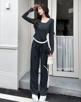 Casual wide leg pants Pseudo-two tops 2pcs set