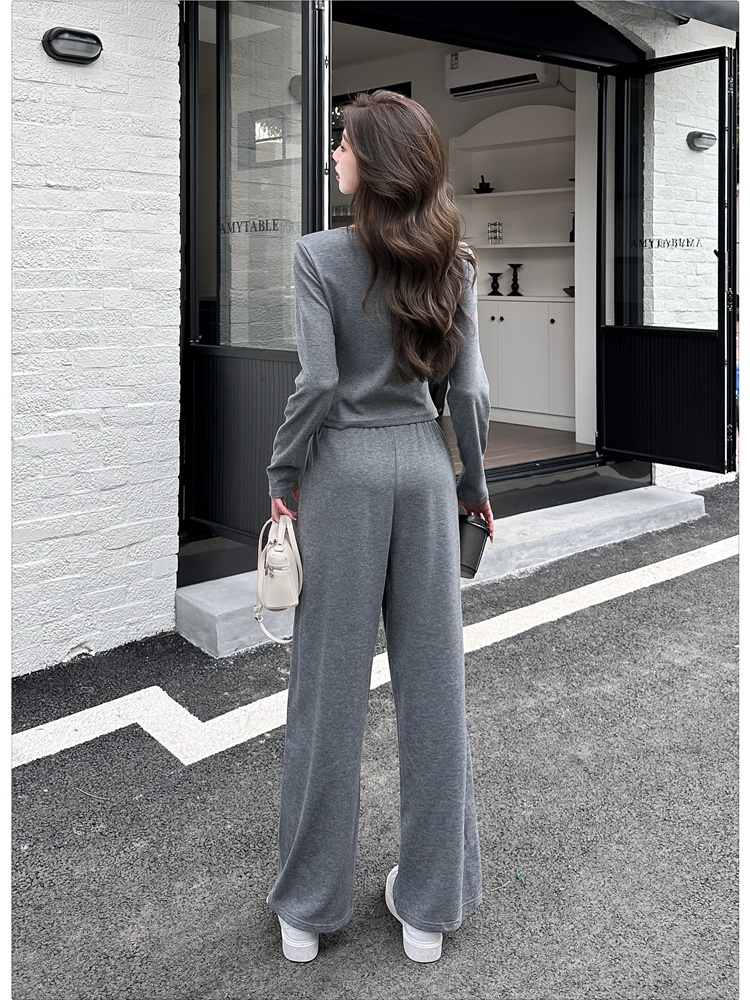 Casual wide leg pants Pseudo-two tops 2pcs set