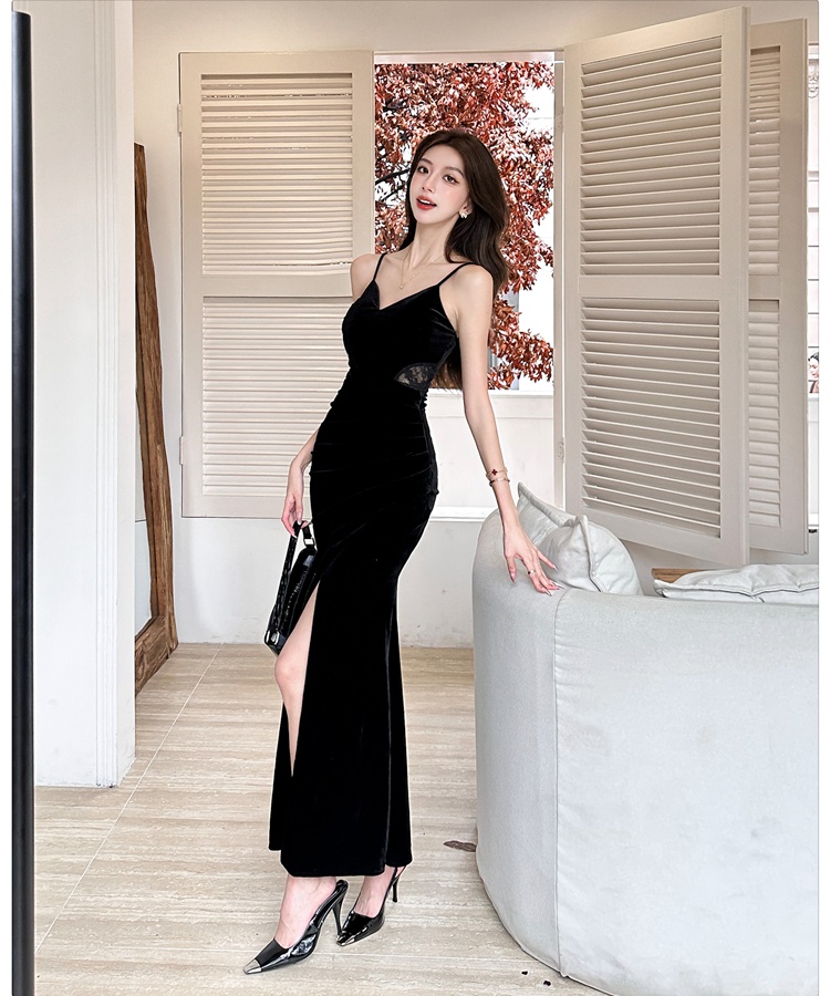 Autumn and winter sling long dress France style ladies formal dress