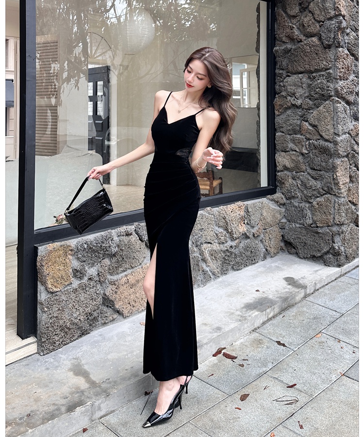 Autumn and winter sling long dress France style ladies formal dress