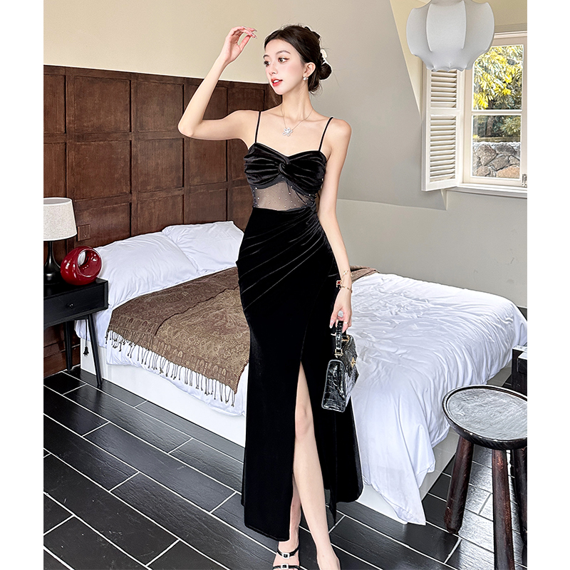 Ladies sexy dress velvet evening dress