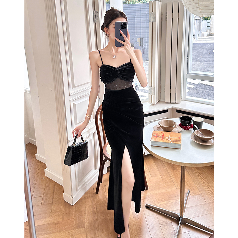 Ladies sexy dress velvet evening dress