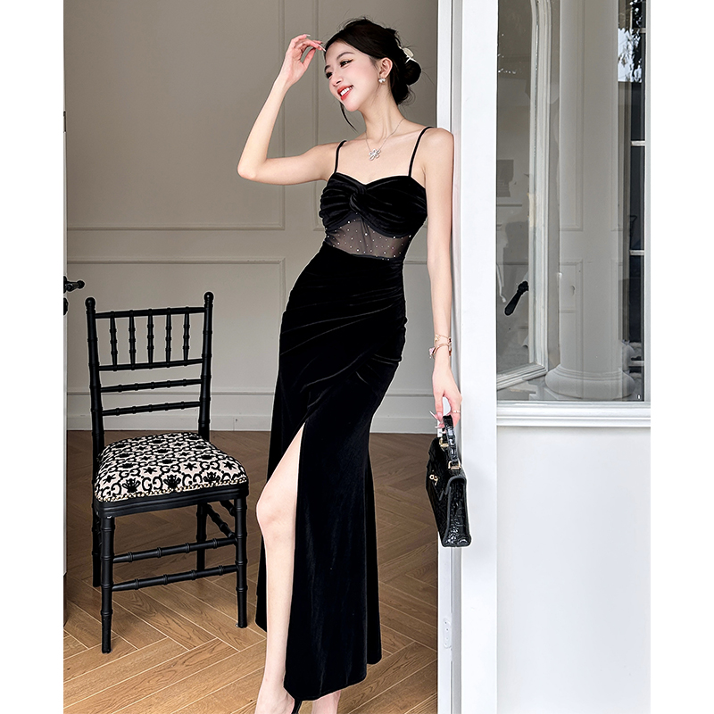 Ladies sexy dress velvet evening dress