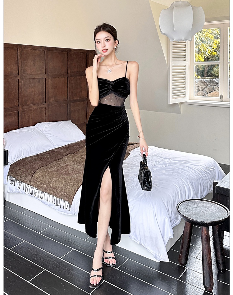 Ladies sexy dress velvet evening dress