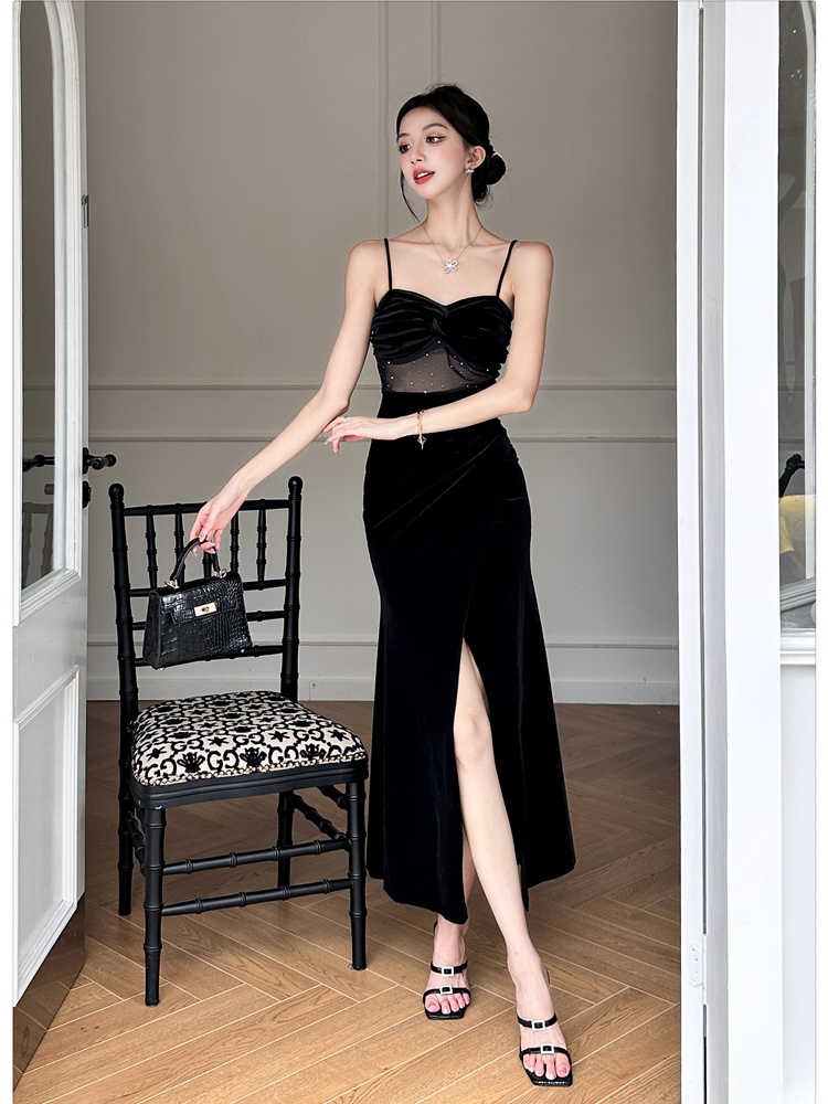 Ladies sexy dress velvet evening dress