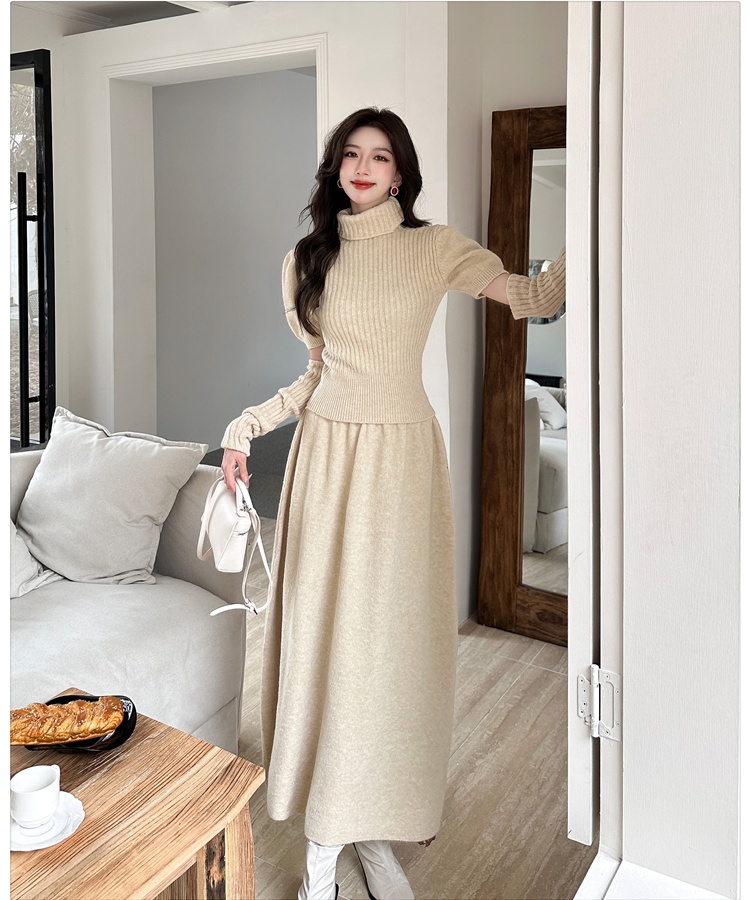 Knitted sweater slim sleeve short skirt 2pcs set for women