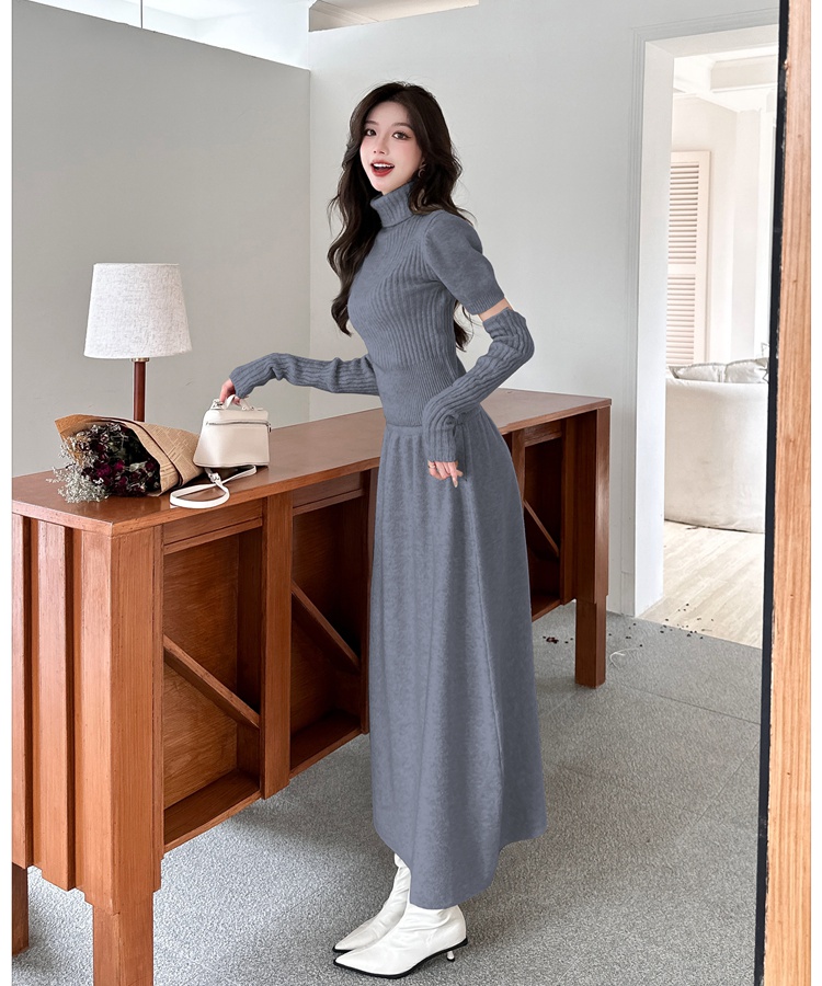 Knitted sweater slim sleeve short skirt 2pcs set for women