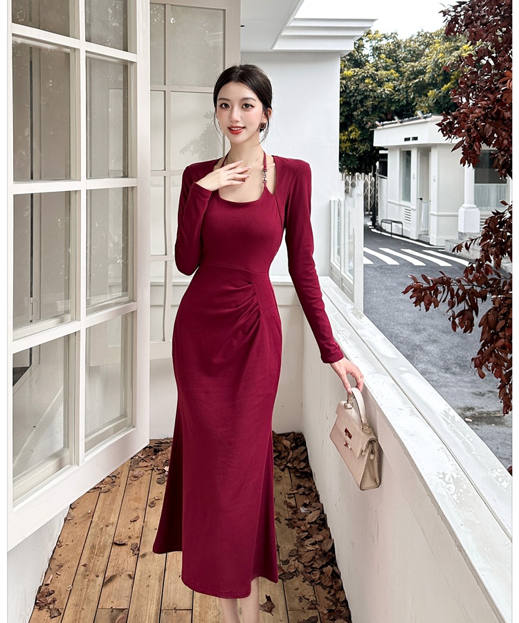 Bottoming temperament long dress halter dress for women