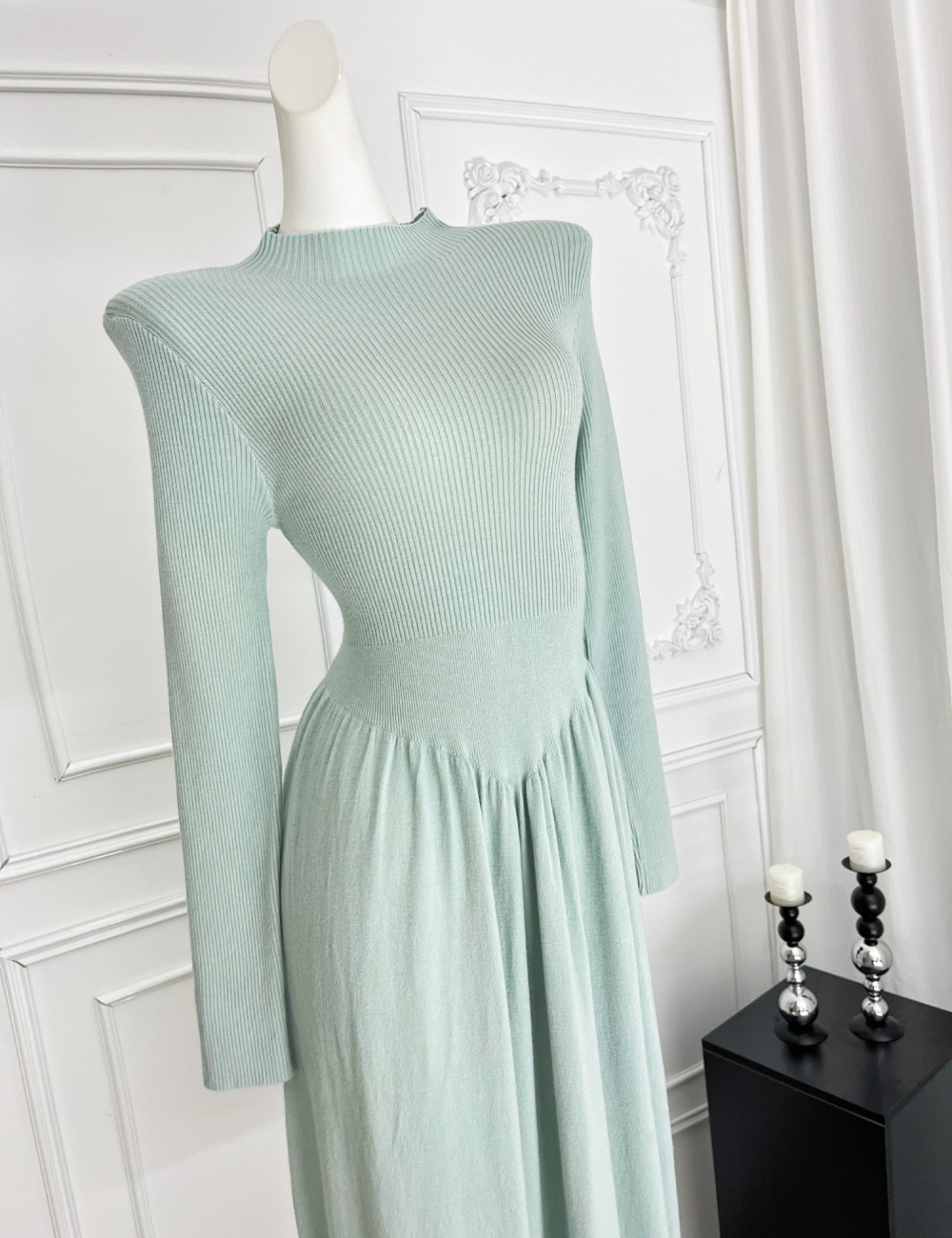 Knitted dress half high collar sweater dress for women