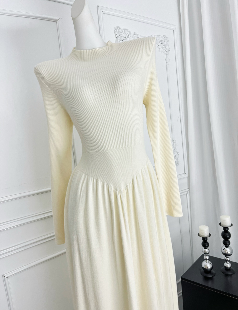 Knitted dress half high collar sweater dress for women