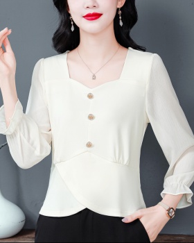 Lotus leaf lady autumn shirt simple long sleeve tops