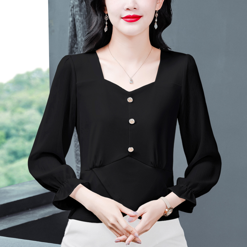 Lotus leaf lady autumn shirt simple long sleeve tops