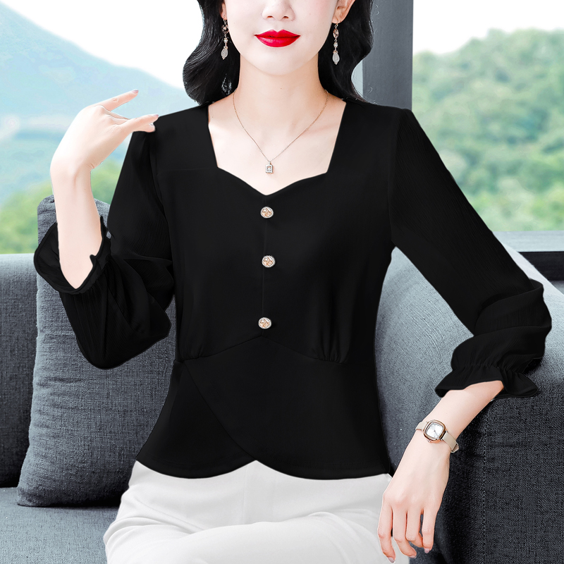 Lotus leaf lady autumn shirt simple long sleeve tops