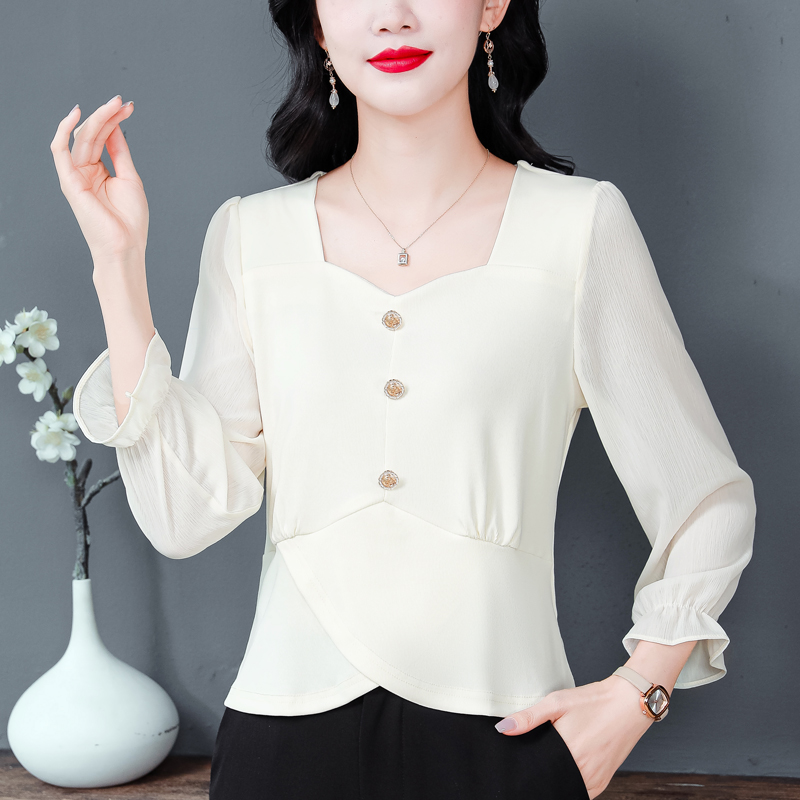 Lotus leaf lady autumn shirt simple long sleeve tops