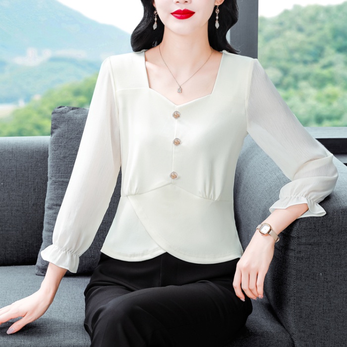 Lotus leaf lady autumn shirt simple long sleeve tops