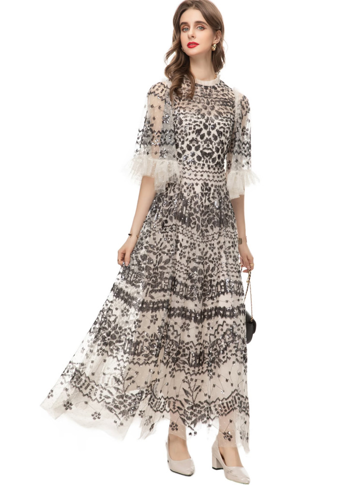 European style dress embroidery formal dress for women