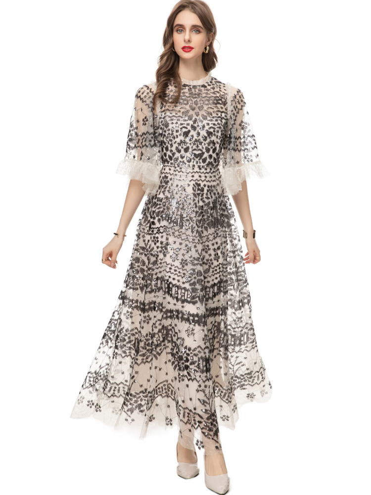 European style dress embroidery formal dress for women