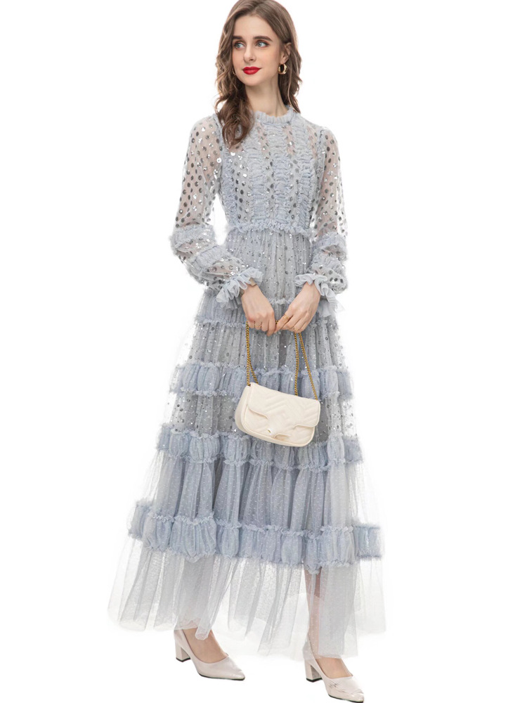 Long sleeve formal dress embroidery dress for women