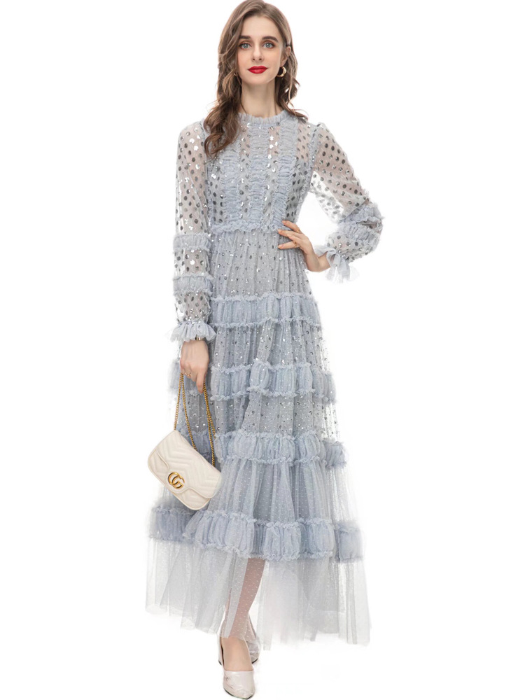 Long sleeve formal dress embroidery dress for women