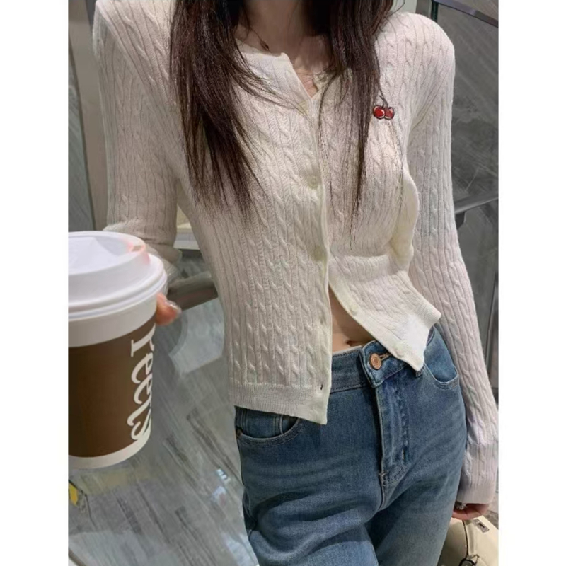 Thin knitted cardigan round neck sunscreen tops for women