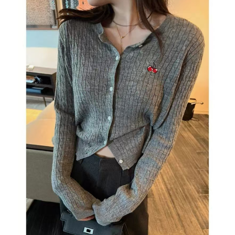 Thin knitted cardigan round neck sunscreen tops for women