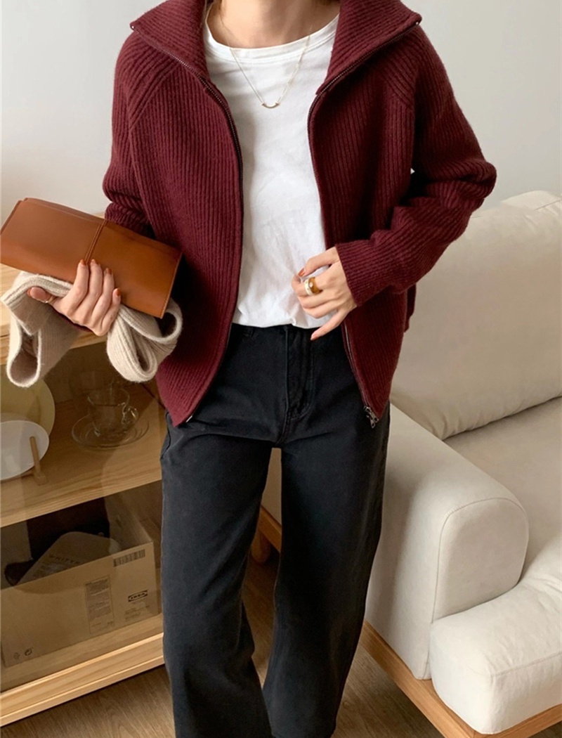 Autumn and winter zip sweater knitted cardigan for women