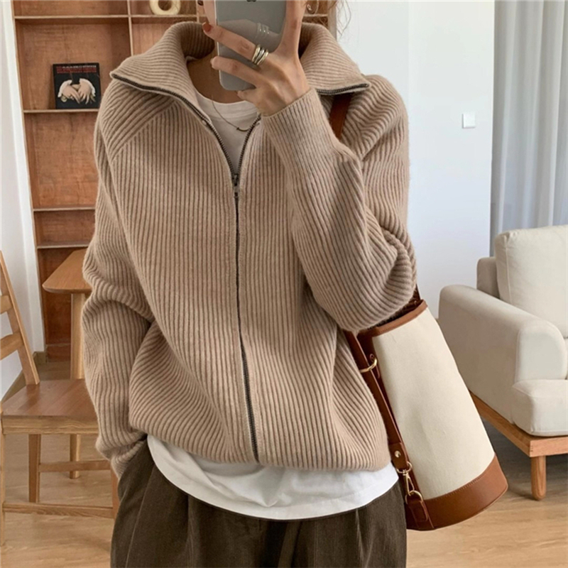 Autumn and winter zip sweater knitted cardigan for women