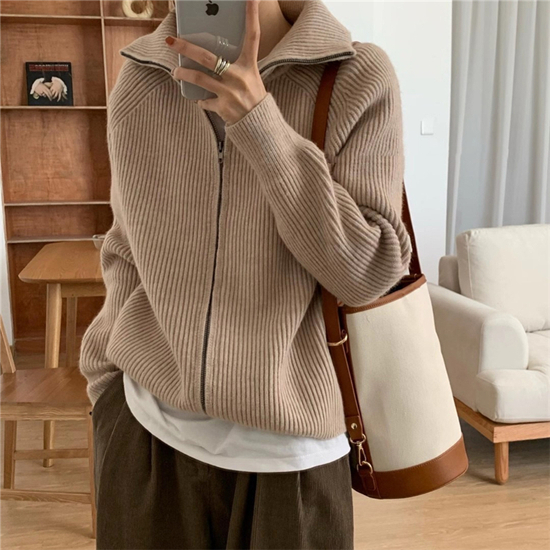 Autumn and winter zip sweater knitted cardigan for women