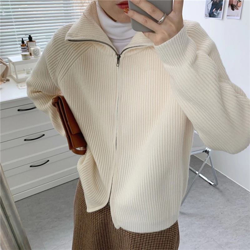 Autumn and winter zip sweater knitted cardigan for women