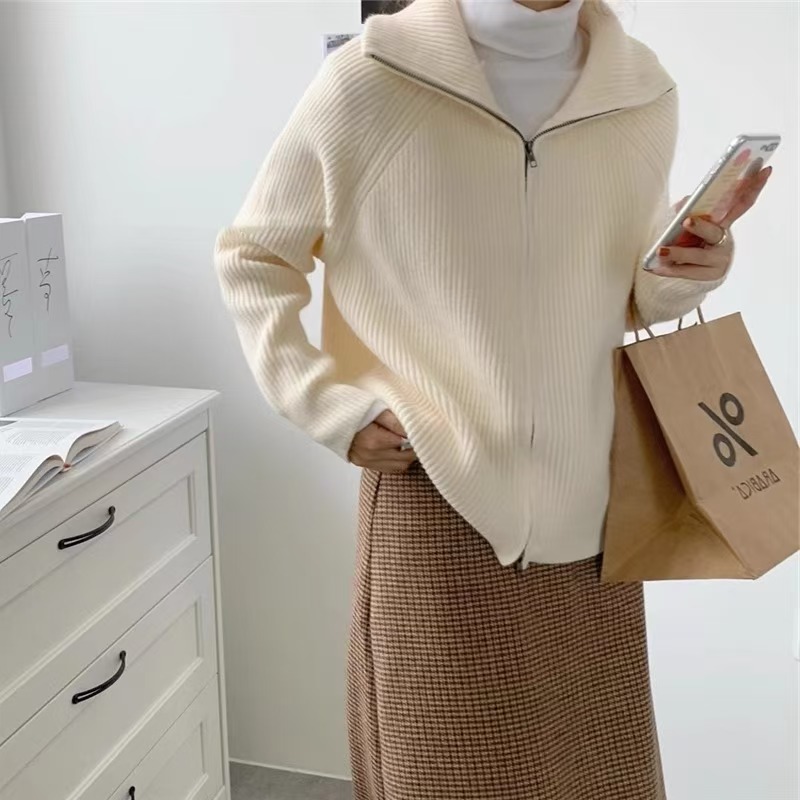 Autumn and winter zip sweater knitted cardigan for women