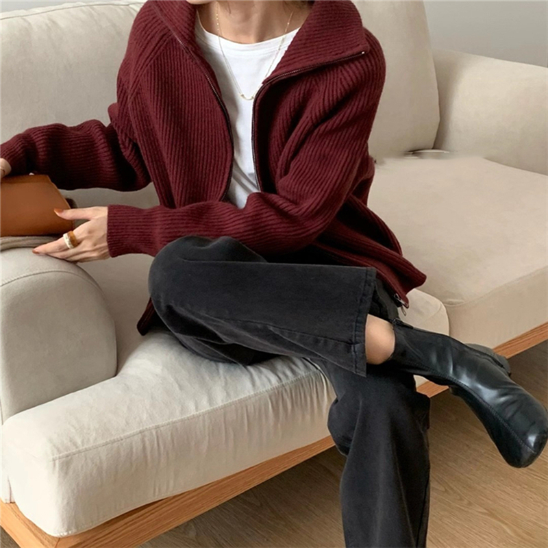 Autumn and winter zip sweater knitted cardigan for women