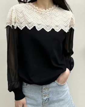 Knitted splice tops temperament spring chiffon shirt for women