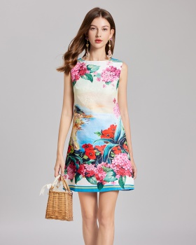 Embroidered spring vest jacquard printing dress