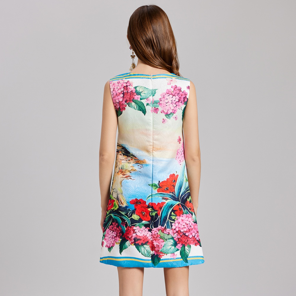 Embroidered spring vest jacquard printing dress