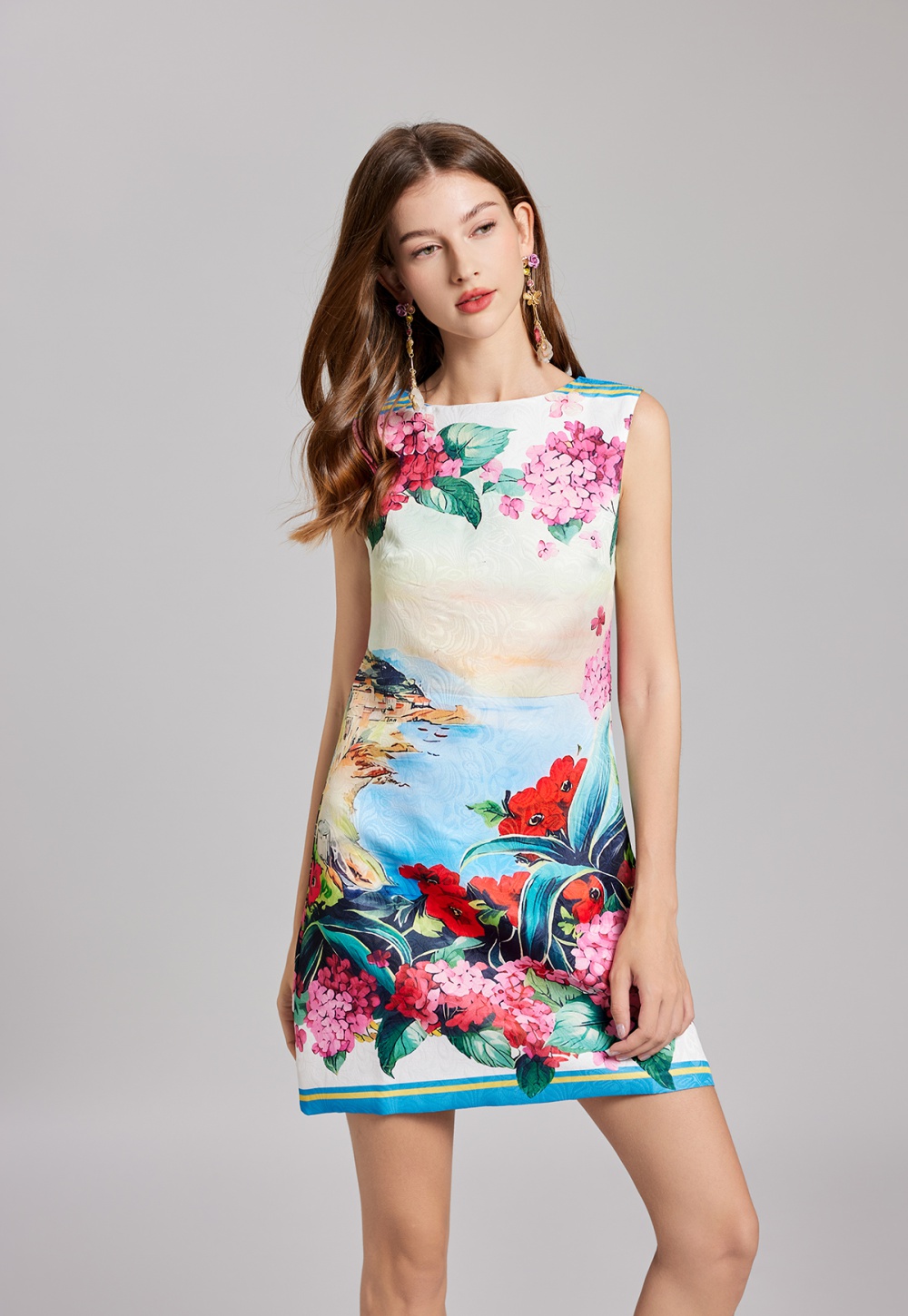 Embroidered spring vest jacquard printing dress