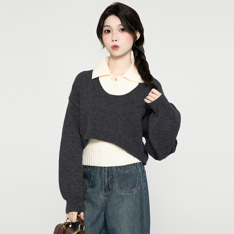 Western style sweater spring and autumn tops 2pcs set for women