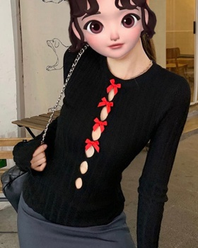 Middle hollow spicegirl round neck pure sweater for women