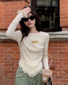 Pullover round neck pure tops tassels irregular sweater