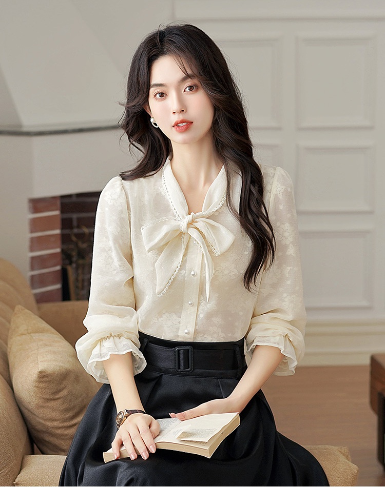 Tender single-breasted shirt bow tops for women