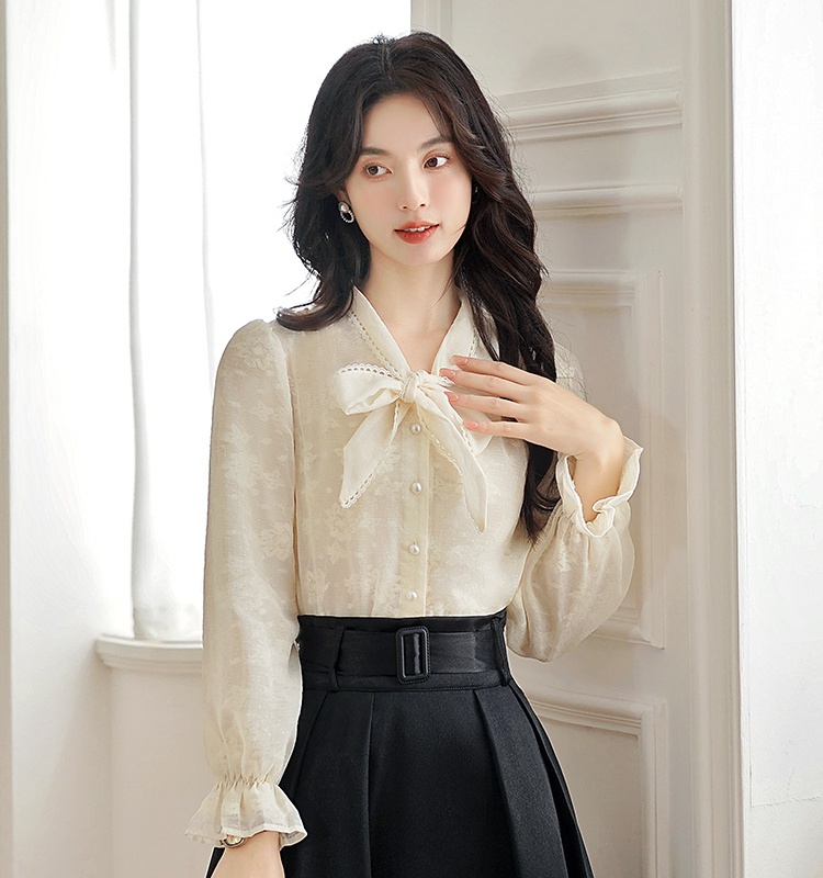 Tender single-breasted shirt bow tops for women