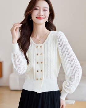 Tender wool autumn tops splice round neck sweater for women