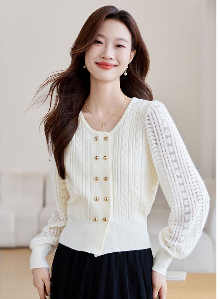 Tender wool autumn tops splice round neck sweater for women