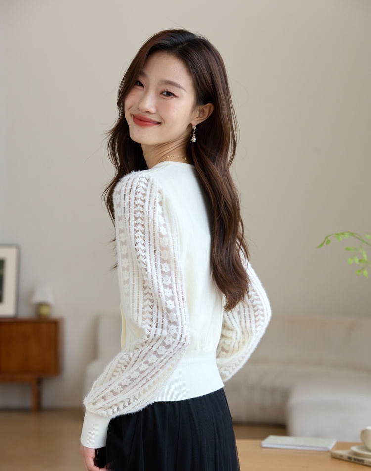 Tender wool autumn tops splice round neck sweater for women